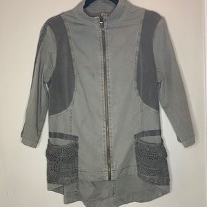 XCVI Olive Green 3/4 Sleeve Zip Up